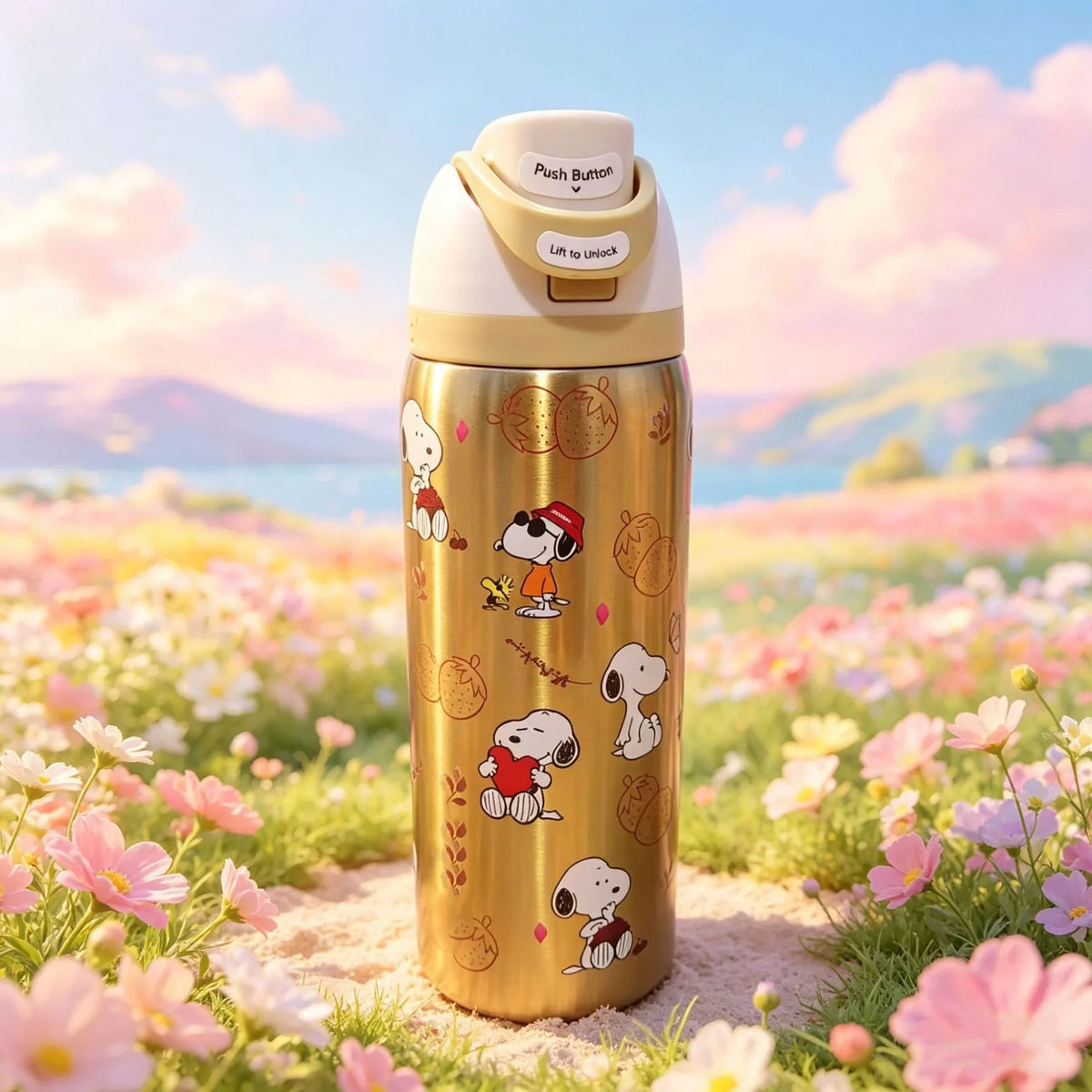 Owala x Snoopy Limited Edition Insulated Bottle 32 oz Cool Gold